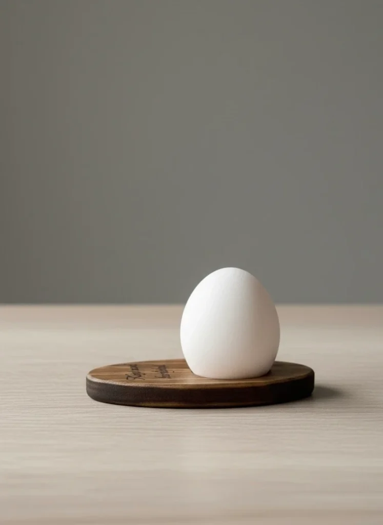 Minimalistisk håndlavet æggebæger i træ med æg – unikt dansk design til morgenbordet fra Ullemand